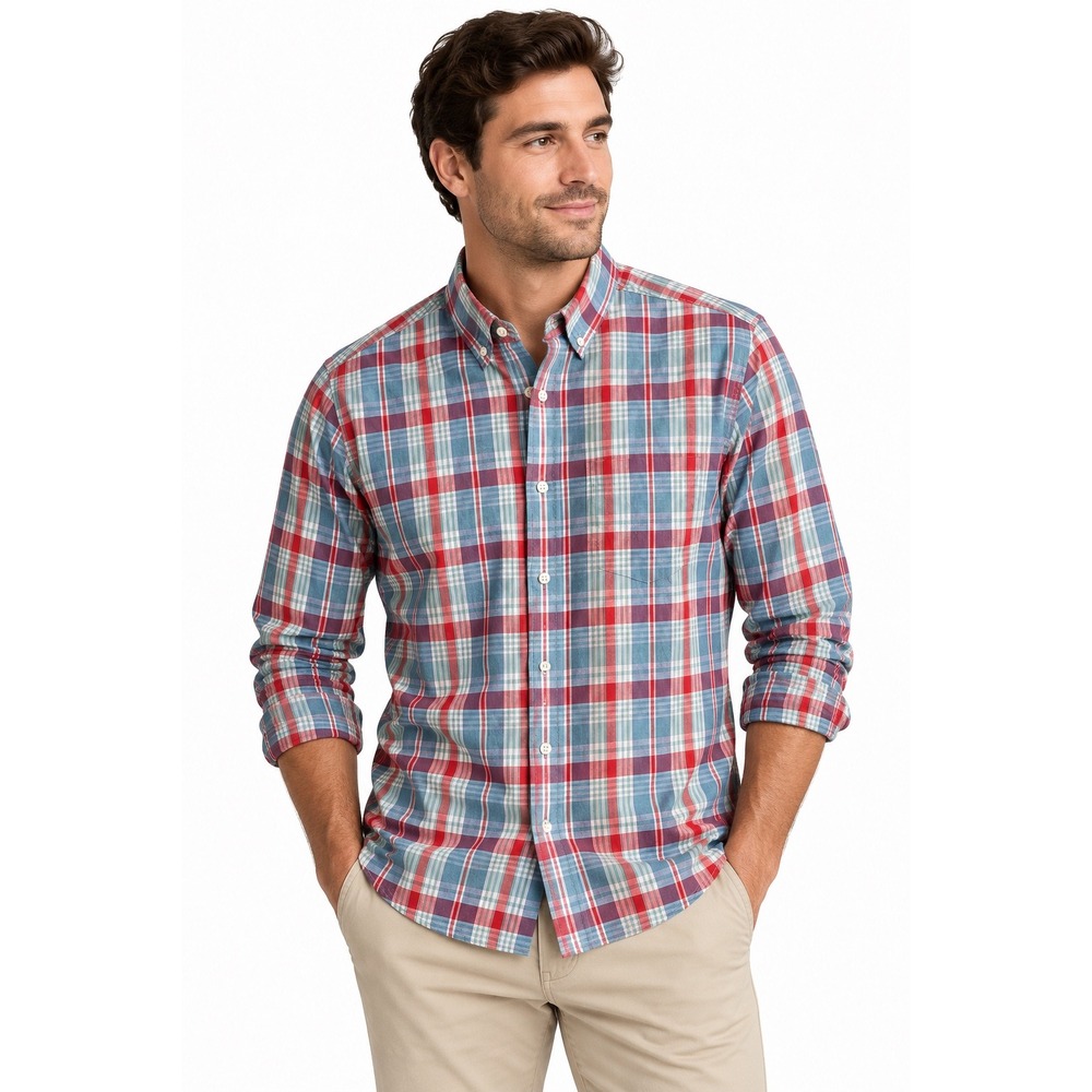 RYE by Hawker Rye Men's Medium Slim Fit Plaid Button Down Shirt Red Blue
